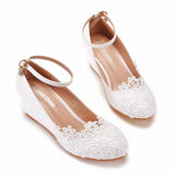 Breakj Cm Low Heel Pedicles Thin High Heel Women's Shoes Slope Heel High Heel Casual Shallow Buckle Round Head Single Shoe