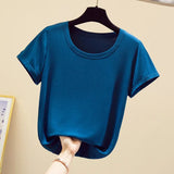 Popular Light Thin High Elastic Fashion Casual Round Collar Short Sleeve T-Shirt Brand High Quality Pure Cotton Women'S