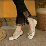sale Ladies Flat Shoe Retro Square Toe Leather Loafers for Women 2022 Spring Casual Flats Elegant Metal buckle female