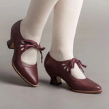 Retro Mary Jane Pumps Woman Vintage Lace Up Low Heel Dress Zapatos Ladies Brand Design Butterfly Wing Derby Shoes Plus