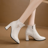 Breakj Short Boots High And Women's Boots Autumn Winter Rough And Fashion Water Drill Pendant Middle-Naught Mother Leather Boots Large Size
