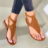 Women Sandals Retro Beach Sandals Anti-Slip Casual Ladies Sandals Leather Stitching Buckle Women Shoes Golden