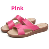 New Women Old Mother Female Ladies Shoes Sandals Cow Genuine Leather Slip On Summer Beach Casual Size 35-40