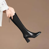 Breakj And High-Heeling Women's Autumn And Winter New With Women's Boots After Zipper But Knee Boots Square Head Solid Color Knight
