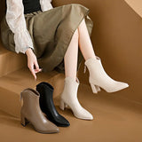 New Korean Version Of Large Size Short Tube High Heel Rear Zipper Fashion V Mouth Low
