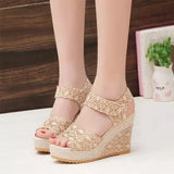 Breakj Summer New Slope And Fish Mouth Sandals Women's Casual Loose Cake Thick Sole High Heel Magic Sticker Women's