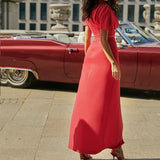 2022 Woman Fashion Excellent High Waist Pleated Dress Sexy Slim High Slit Long Party Dress Lady Autumn Retro Dress Chic