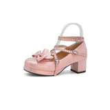 Women's Cute Lolita Cross Strap Mary Jane Shoes Chunky Heel Party Wedding Cosplay Bow Sweet Princess Pumps Japanese JK