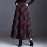 Waist Woolen Skirts Women Winter 2019 Fashion Streewear Wool Long Pleated Skirt Casual Ladies Saia Longa Plaid Female