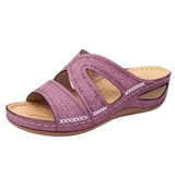 Women Summer Orthopedic Sandals Women Car Line Slides Open Toe Sandals Breathable Leather Casual Female Platform Retro