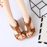 Breakj Sandals Women's 2025 Summer Flat Fish Mouth Beads Woven Sandals Roman Sandals Tourism Beach
