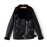 Winter Fleece Faux Leather Jackets Fashion Motorcycle Women Red Thick Warm Suede Jacket Female Flocking