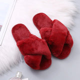 Size Woolen Slippers For Women 2024 Autumn And Winter New Flat-Bottomed Indoor And Outdoor Wear Cross Plush Cotton