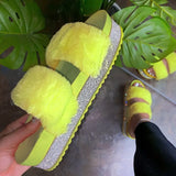Fur Slippers Summer Furry Slides Female Fluffy Indoor Shoes Women's Bling fuzzy Slide House Sliders wholesale