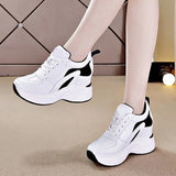 Sneakers Women Thick Bottom Wedges Vulcanized Shoes High Heels Ladies Spring Footwear Suede Leather Female Shoes