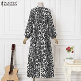 2022 Stylish Printed Jumpsuits ZANZEA Women Leopard Party Overalls Playsuits Casual OL Long Sleeve Elastic Waist Loose Romper