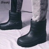 New Men's Foam Lightweight Fleece-Lined Cotton-Padded Rain Boots Women's Mid-High Tube Eva Warm Waterproof