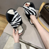 Mixed Colors Fluffy Slippers Autumn Winter Home Slippers Women Furry Fur Slides Outdoor Women's Sandals 2021 Flip