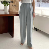 Casual Button High Waist Loose Straight Pants for Women 2021 Summer Ladies Wide Leg Trousers Female Solid