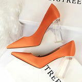 Shoes Clear Crystal Woman Pumps Silk High Heels Shoes Sexy Wedding Shoes Women Heels Party Shoes Female Plus Size 41