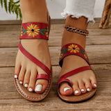 Set Toe Flat-Soled Sandals Female Large Size Family Style Elastic Belt Beach Sandals