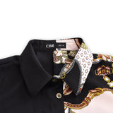 fashion printing ladies shirt neckline long-sleeved casual shirt blouse Explosion models Colorblock Buttoned Blouse