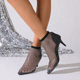 Summer New Pointy Sandals Hollowed-Out Network Celebrity Hollowed-Out Diamond-Encrusted Short Boots Summer Sexy Large-Sized Medium