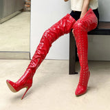 Furtado 2022 Autumn winter shiny leather Over the knee boots woman Pointed Toe Stilettos Heels Fashion Rivets Female