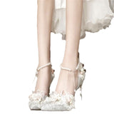 Breakj Small Fragrant Wind Tip High Heels Women 2025 Spring And Summer Lace Flowers Fine Heel Wedding Shoes Pearl Chain Single