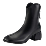 Heel Short Leg Boots Korean Version Rear Zipper Fashion Trend Leather Boots Large Size Sexy Martin Boots Temperament Fashion