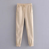 Lady Full Length Pu Leather Pants Drawstring Sports Style Long Sweatpants Women Baggy Casual Pencil Pants Pantalon