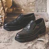 Breakj Men's Business Casual Leather Shoes Block Carved Men's Shoes British Style Breathable Tide Shoes Retro Shoes