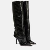 Breakj New 2024 Big Tube Around Pointed Skirt Boots Long Stone Grain Knight Boots Women's
