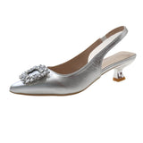Breakj Summer New Pointed Sandals After The Ribbon With Large Size Square Buckle High Heels Gentle Fashion Women's
