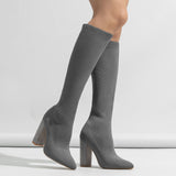 2024 Style Autumn And Winter Large-Size High Boots With Thick Tips And Thick Heels, But Knee-Length Women's Boots And Skinny