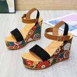 Summer New Korean Fashion Flower Cloth Slope Cake Sole Comfortable Leisure Large Size Women's