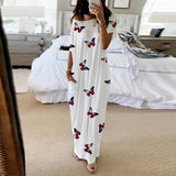Summer New Fashion Striped Strapless Dress Loose Round Neck Short Sleeve Long Dress Casual Elegant Moon Star Printing