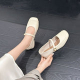 Breakj Goods Retro Mary Jane Women's Shoes Solid Color Square Head Thick Heel Single Shoes Elegant Wind Low Heel One Word