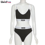 Beach Style Two Piece Set Women V-Neck Sleeveless Letter Embroider Camisole Top+Briefs Matching Shorts Vacation