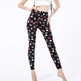 Polyester High Quality Stretchy Workout Leggings Women Printed Outwear Running Leggins Ankle Length