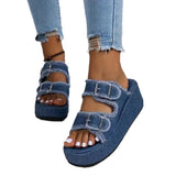 Breakj New Large Size Lame With Denim Double-Breasoned Sandals Slippers Female Wear Summer
