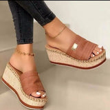 Rope Weaving Pine Cake Thick Bottom Slope And Slippers Women's New Cloth Fish Mouth To Increase The Cool Drag Large