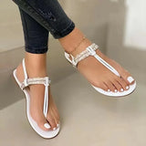 Summer New Fashion Rhinestone Decorated Casual Open-toed Shoes Comfortable Flat Women's Sandals designer