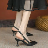 Breakj Women Pumps Pointed Toe Sandals Slip on High Heels Sandal Black Sexy Heels Slingbacks Office Lady Shoes Wedding