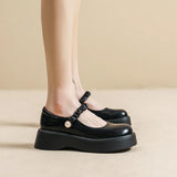 Breakj New Platform Platform Small Leather Shoes Female Shallow Mouth Mary Jane Single Shoes Retro British Style Happy Shoes