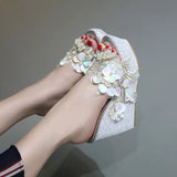 Sandals And Slippers Are Available In Stock. Korean Fashion Beaded Flowers Summer Transparent Slope Thick-Soled