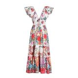 French Dress 2025 New Dress Dress Printed Lotus Leaf Side High-Grade Floral Dress