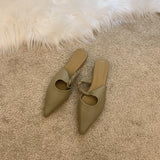 2023 New Pointed Soft Leather Semi-Wrapped Head Low-Heeled Slippers Women Wear French Style Single