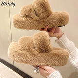 Women Slippers Fashion Open Toe Thick Sole Platform Flats Ladies Keep Warm Slides Women Casual
