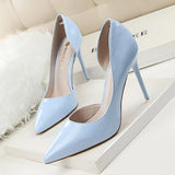 Breakj Korean Version Of Fashion Simple Thin With High Heel Lacquer Leather Shallow Mouth Hollow Out Sexy Thin